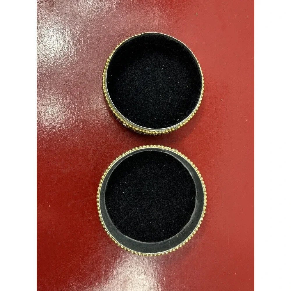 Sequin Covered Metal Trinket Box Black‎ Felt Linning